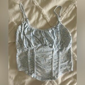 Hollister Blue and White Ruched Corset Tank